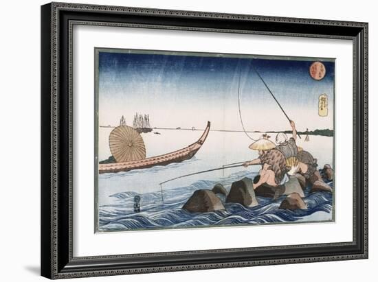 Three Anglers Fishing at Teppozu', from the Series 'Famous Places of the Eastern Capital'-Utagawa Kuniyoshi-Framed Giclee Print