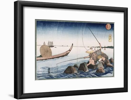 Three Anglers Fishing at Teppozu', from the Series 'Famous Places of the Eastern Capital'-Utagawa Kuniyoshi-Framed Giclee Print