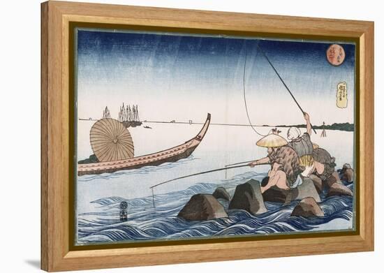 Three Anglers Fishing at Teppozu', from the Series 'Famous Places of the Eastern Capital'-Utagawa Kuniyoshi-Framed Premier Image Canvas