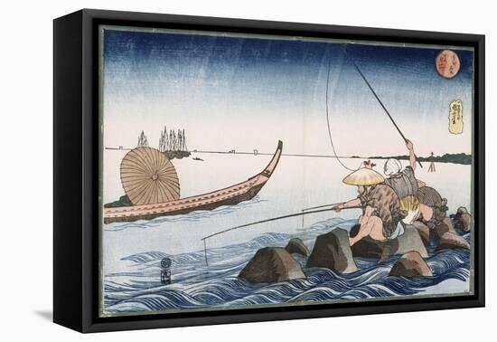 Three Anglers Fishing at Teppozu', from the Series 'Famous Places of the Eastern Capital'-Utagawa Kuniyoshi-Framed Premier Image Canvas