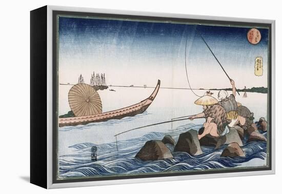 Three Anglers Fishing at Teppozu', from the Series 'Famous Places of the Eastern Capital'-Utagawa Kuniyoshi-Framed Premier Image Canvas