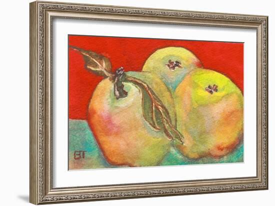 Three Apples with Red Background-Blenda Tyvoll-Framed Art Print