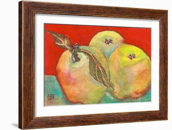 Three Apples with Red Background-Blenda Tyvoll-Framed Art Print