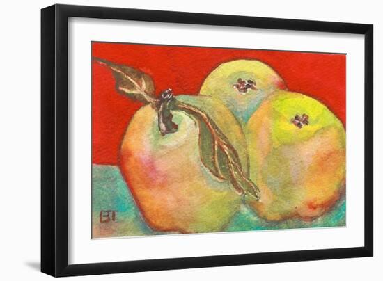 Three Apples with Red Background-Blenda Tyvoll-Framed Art Print