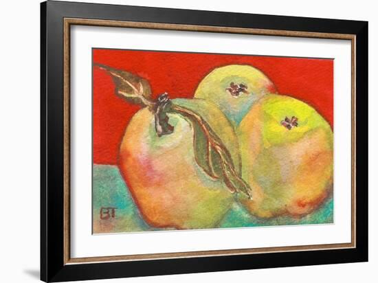 Three Apples with Red Background-Blenda Tyvoll-Framed Art Print