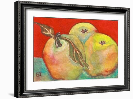 Three Apples with Red Background-Blenda Tyvoll-Framed Art Print