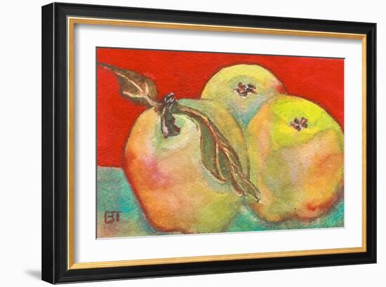 Three Apples with Red Background-Blenda Tyvoll-Framed Art Print