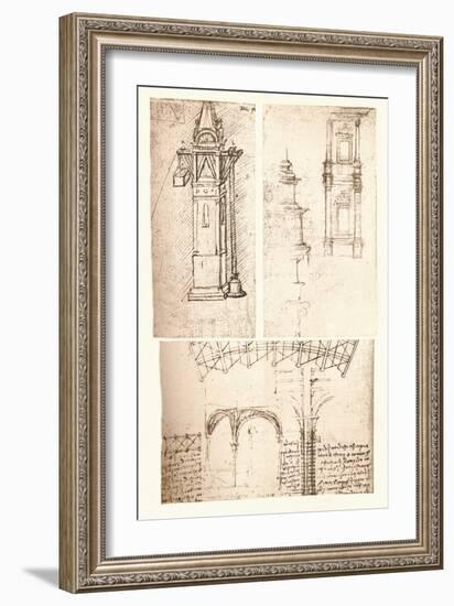 Three architectural drawings, c1472-c1519 (1883)-Leonardo Da Vinci-Framed Giclee Print