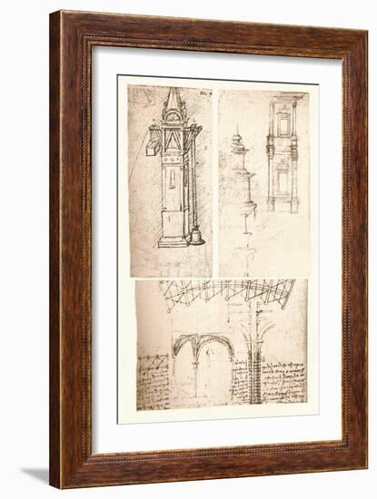 Three architectural drawings, c1472-c1519 (1883)-Leonardo Da Vinci-Framed Giclee Print