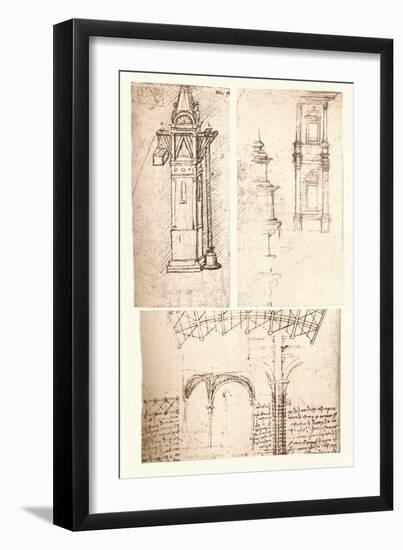 Three architectural drawings, c1472-c1519 (1883)-Leonardo Da Vinci-Framed Giclee Print