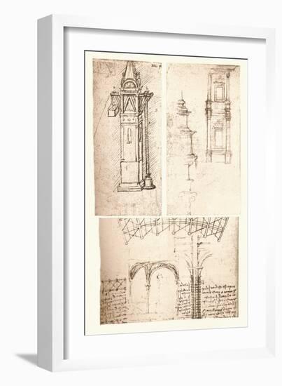 Three architectural drawings, c1472-c1519 (1883)-Leonardo Da Vinci-Framed Giclee Print