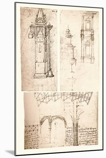 Three architectural drawings, c1472-c1519 (1883)-Leonardo Da Vinci-Mounted Giclee Print