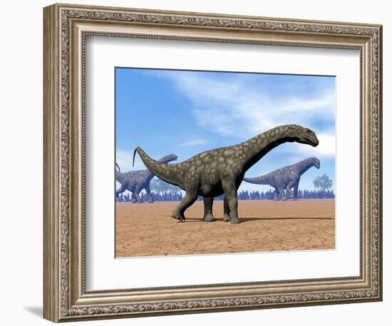 Three Argentinosaurus Dinosaurs Walking in the Desert-null-Framed Premium Giclee Print