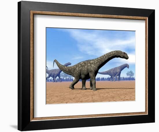 Three Argentinosaurus Dinosaurs Walking in the Desert-null-Framed Premium Giclee Print