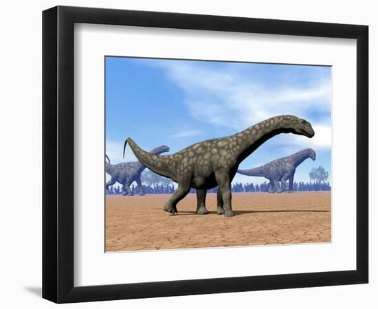 Three Argentinosaurus Dinosaurs Walking in the Desert-null-Framed Premium Giclee Print