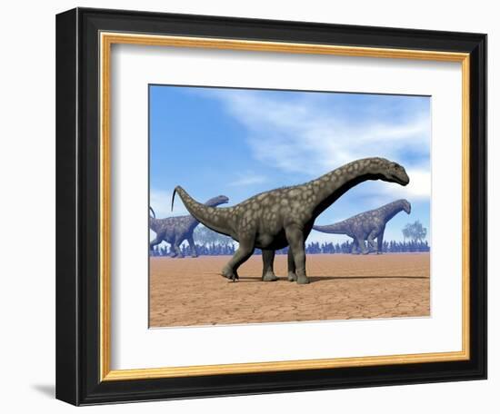 Three Argentinosaurus Dinosaurs Walking in the Desert-null-Framed Premium Giclee Print