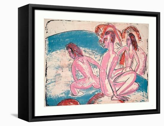 Three Bathers by Stones (Drei Badende an Steinen)-Ernst Ludwig Kirchner-Framed Premier Image Canvas