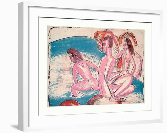 Three Bathers by Stones (Drei Badende an Steinen)-Ernst Ludwig Kirchner-Framed Giclee Print