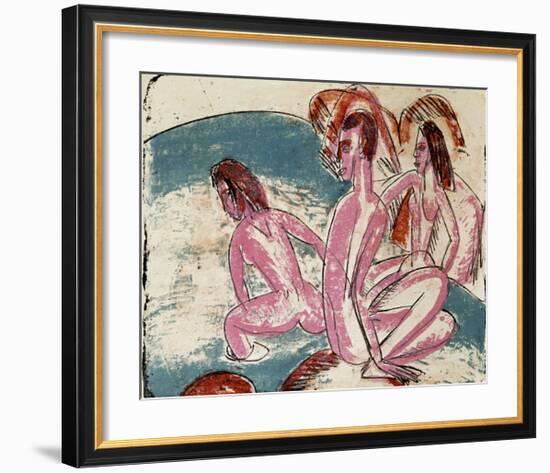 Three Bathers by Stones-Ernst Ludwig Kirchner-Framed Art Print