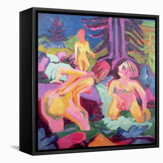 Three Bathers in a Stream-Ernst Ludwig Kirchner-Framed Premier Image Canvas