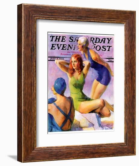 "Three Bathing Beauties," Saturday Evening Post Cover, July 8, 1933-John LaGatta-Framed Giclee Print