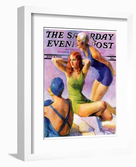 "Three Bathing Beauties," Saturday Evening Post Cover, July 8, 1933-John LaGatta-Framed Giclee Print