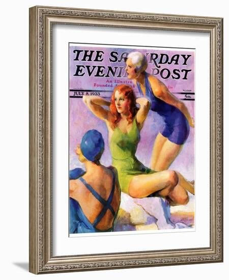 "Three Bathing Beauties," Saturday Evening Post Cover, July 8, 1933-John LaGatta-Framed Giclee Print