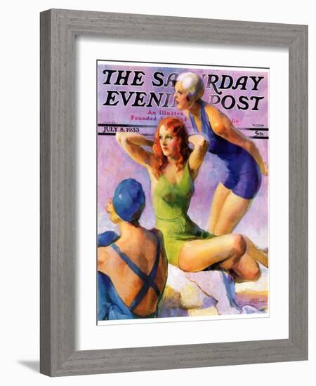 "Three Bathing Beauties," Saturday Evening Post Cover, July 8, 1933-John LaGatta-Framed Giclee Print