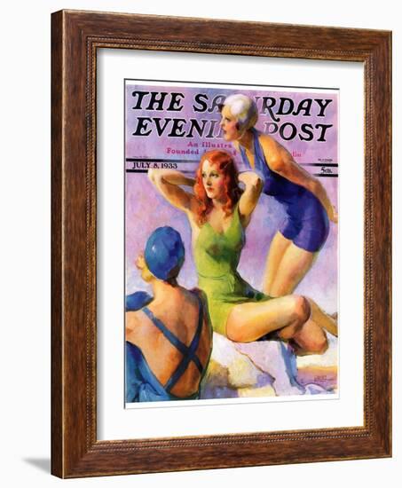 "Three Bathing Beauties," Saturday Evening Post Cover, July 8, 1933-John LaGatta-Framed Giclee Print