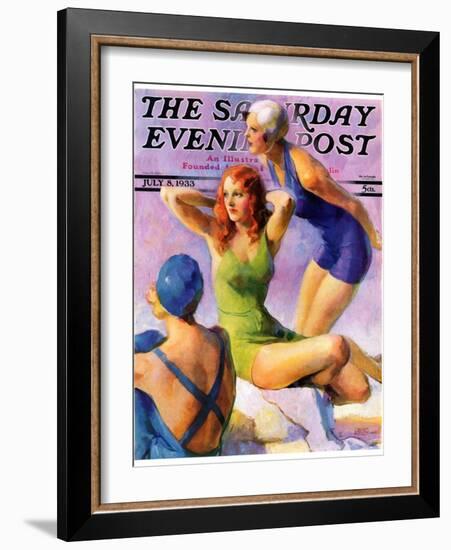 "Three Bathing Beauties," Saturday Evening Post Cover, July 8, 1933-John LaGatta-Framed Giclee Print