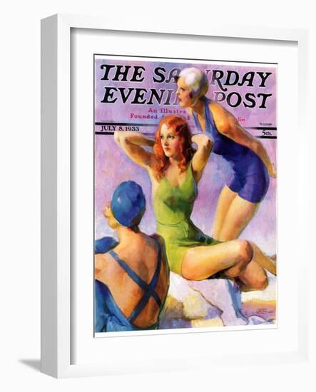 "Three Bathing Beauties," Saturday Evening Post Cover, July 8, 1933-John LaGatta-Framed Giclee Print