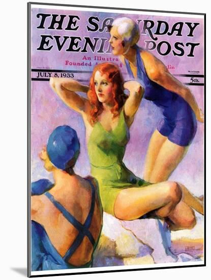 "Three Bathing Beauties," Saturday Evening Post Cover, July 8, 1933-John LaGatta-Mounted Giclee Print