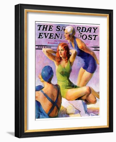 "Three Bathing Beauties," Saturday Evening Post Cover, July 8, 1933-John LaGatta-Framed Giclee Print