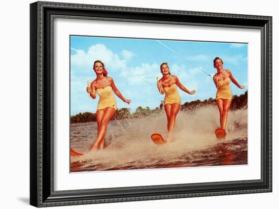 Three Bathing Beauties Waterskiing-null-Framed Premium Giclee Print