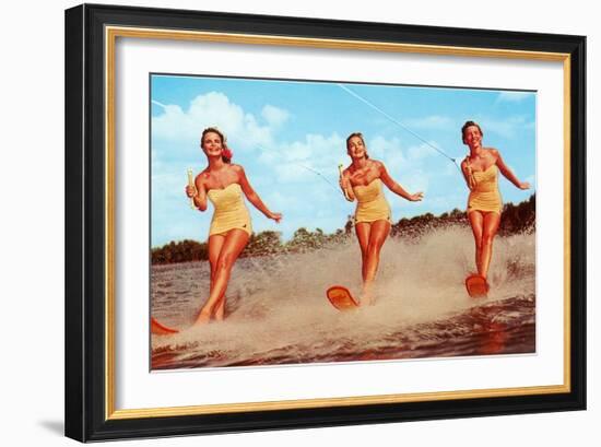Three Bathing Beauties Waterskiing-null-Framed Premium Giclee Print