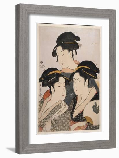 Three Beauties of the Present Day (Toji San Biji)-Kitagawa Utamaro-Framed Giclee Print