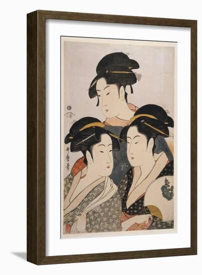 Three Beauties of the Present Day (Toji San Biji)-Kitagawa Utamaro-Framed Giclee Print