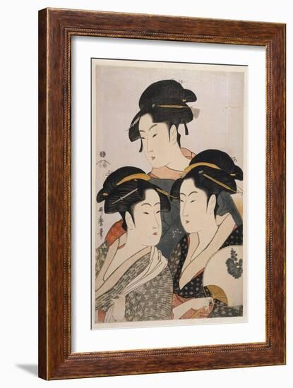 Three Beauties of the Present Day (Toji San Biji)-Kitagawa Utamaro-Framed Giclee Print