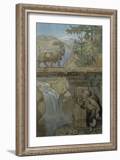 Three Billy Goats Gruff, 1908 watercolor on paper-Gerhard Peter Frantz Vilhelm Munthe-Framed Giclee Print