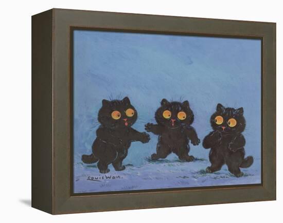 Three Black Kittens (Gouache on Paper)-Louis Wain-Framed Premier Image Canvas