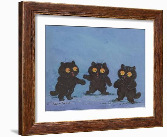 Three Black Kittens (Gouache on Paper)-Louis Wain-Framed Giclee Print