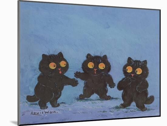 Three Black Kittens (Gouache on Paper)-Louis Wain-Mounted Giclee Print