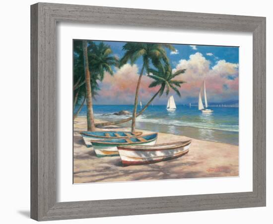 Three Boats on Beach-Tan Chun-Framed Art Print