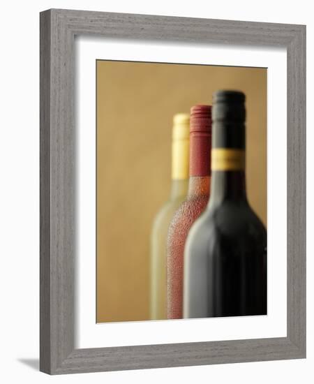 Three Bottles of Wine: Red Wine, Rose Wine and White Wine-Ian Garlick-Framed Photographic Print