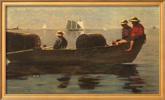 Three Boys in a Dory-Winslow Homer-Framed Textured Art