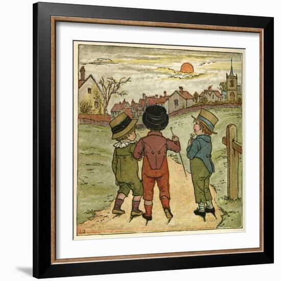 Three Boys Walking Along a Lane-Kate Greenaway-Framed Art Print