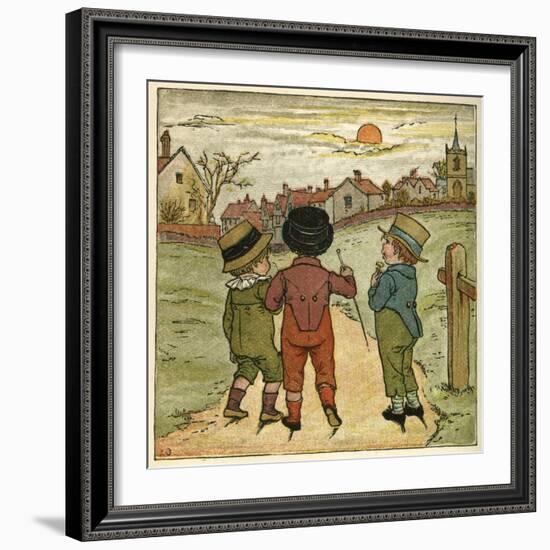 Three Boys Walking Along a Lane-Kate Greenaway-Framed Art Print