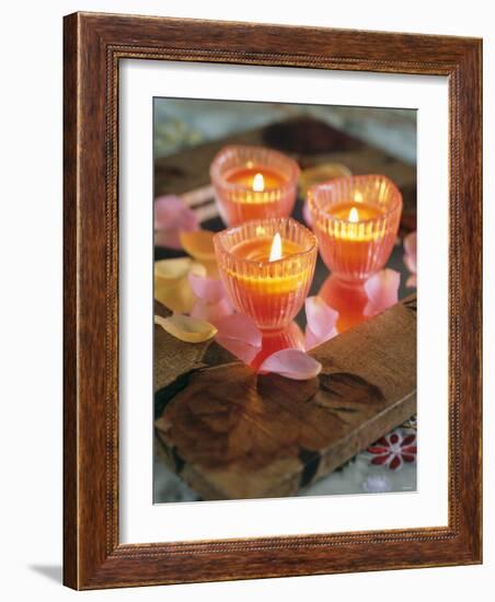 Three Candles and Rose Petals on a Table-Alena Hrbkova-Framed Photographic Print