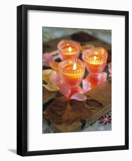 Three Candles and Rose Petals on a Table-Alena Hrbkova-Framed Photographic Print