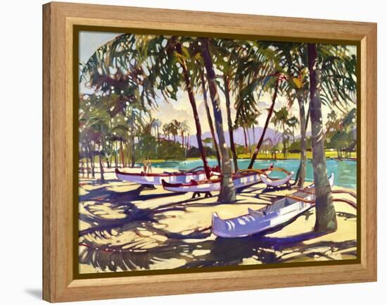 Three Canoes and Palm Shadows-Darrell Hill-Framed Premier Image Canvas